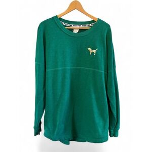 Wms M Green PINK VS Crewneck Sweatshirt Gold Sequins Snowflake Christmas Holiday